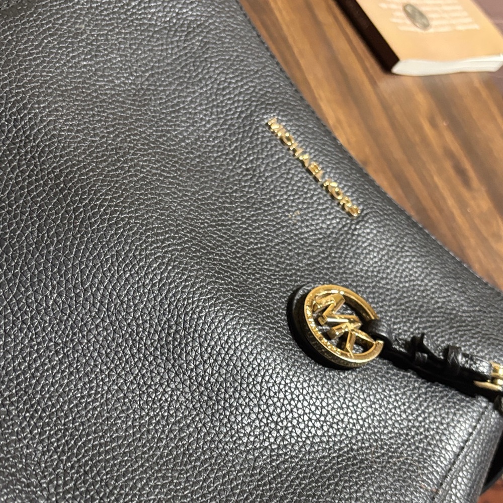 Michael Kors Black Pebbled Leather Bag with Gold Logo